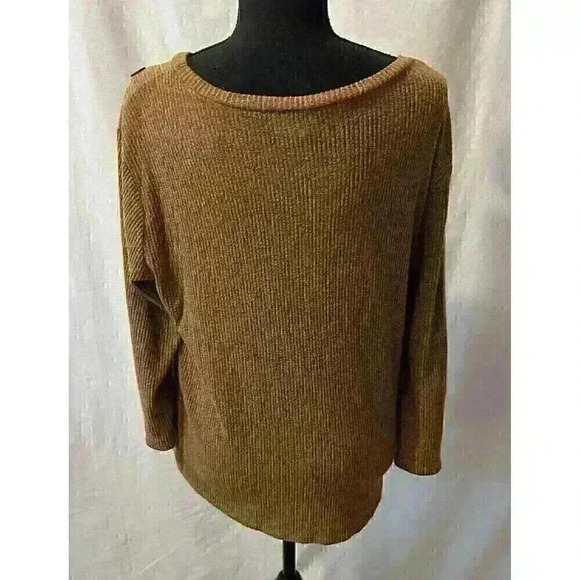 Misia Women's XL Brown V-Hem 3/4 Sleeve Rayon Blend Top Shirt w/ Button Accents - Picture 11 of 12